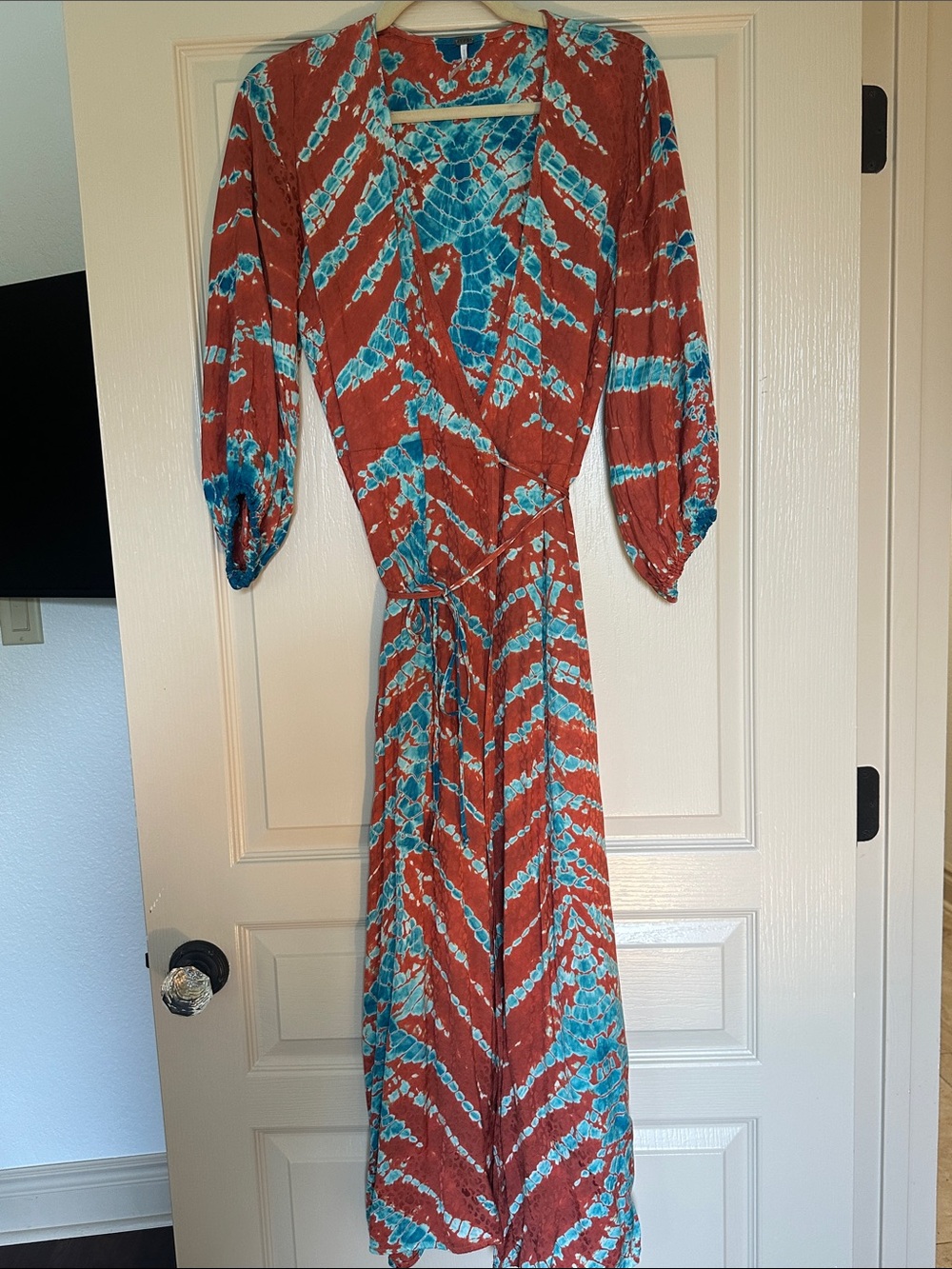 Young Fabulous & Broke Rust and Turquoise Tie-Dye Wrap Maxi Dress